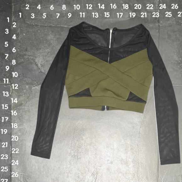 Charlotte Russe Tops - Charlotte Russe Olive Green and Black Mesh Long Sleeve Bandage Crop Top